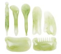 Gatuida Set de 7 Pièces Masseur Gua Sha en Résine Artificielle Verte, Planche Gua Sha Lisse pour Visage, Cou et Corps, Stimule la Production de Collagène, Outil de Soin Style Aléatoire