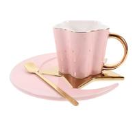 Gatuida Tasse à Café 120ml avec Cuillère et Soucoupe Forme Étoile et Lune Design Unique Maison Rose en Céramique pour Boire de L'eau Cocktail