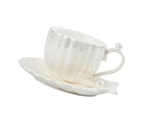 Gatuida Tasse à Café en Céramique Blanche Nacrée Soucoupe, Tasse à Lait Multifonctionnelle 250 Ml, Accessoires Maison, pour Bureau et Café, Gobelet à Poignée pour Boissons Chaudes et