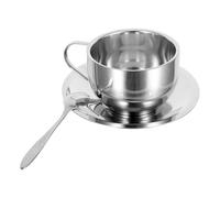 Gatuida Tasse Isotherme en Acier Inoxydable 250ml Double Paroi avec Soucoupe et Cuillère, Empilable et Facile à Ranger pour Bureau et Pause Thé Élégante