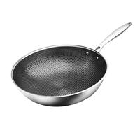Gatuida Wok Inox Nid Abeille Poêle Antiadhésive Poignée Acier Inoxydable Batterie Cuisine Tout Feux pour Cuisinière Électrique et Gaz