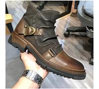 GATURA Bottes Courtes Vintage pour Hommes Bottes de Cheville médiévales Steampunk Bottes de Cow-Boy occidentales en Similicuir PU à Bout Rond et à Talon Moyen,Marron,40