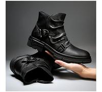 GATURA Bottes Courtes Vintage pour Hommes Bottes de Cheville médiévales Steampunk Bottes de Cow-Boy occidentales en Similicuir PU à Bout Rond et à Talon Moyen,Noir,40