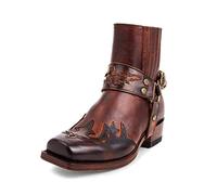 GATURA Bottines Vintage pour Hommes Style Steampunk Round Head Rough Heel Shorts Similicuir PU Cuir Western Cowboy Boots Outdoor Casual Bottes de Sport, 38-48,Marron,42