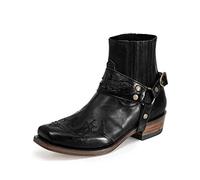 GATURA Bottines Vintage pour Hommes Style Steampunk Round Head Rough Heel Shorts Similicuir PU Cuir Western Cowboy Boots Outdoor Casual Bottes de Sport, 38-48,Noir,44