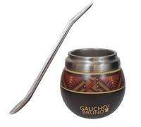 Gaucho Bruno - Mate thermique en acier inoxydable pour boire du Yerba Mate | Facile à nettoyer | Maintient la température des boissons | Conçu pour ressembler à une gourde naturelle | Avec Bombilla