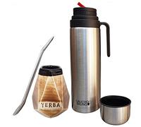 Gaucho Bruno Tasse Mate Yerba, Paille, Set de flacons - Tasse à Prisme en Céramique, Paille à boire Bombilla en Acier Inoxydable et Fiole de 1 Litre avec Bec Verseur Rouge -