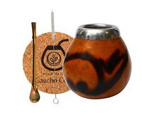 Gaucho Cebar Lot de tasses caleçons naturelles pour thé yerba maté | Tasse citrouille et paille en acier inoxydable Bombilla Straw | Accessoires, avec coussinet en liège et [Naturel]