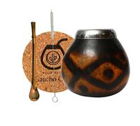 Gaucho Cebar Lot de tasses caleçons naturelles pour thé yerba maté | Tasse citrouille et paille en acier inoxydable Bombilla Straw Accessories - Coussin en liège et brosse Marron