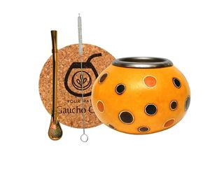 Gaucho Cebar Set pour thé yerba maté avec calebasses naturelles Ibanez, tasse à citrouille et paille en acier inoxydable, paille pour thé yerba maté, brosse et dosette en liège, orange