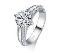 GAUDALGEM Bague de fiançailles en moissanite pour femme, 1,5 ct coupe ronde couleur D VVS1, bague de mariage halo promesse d'anniversaire, alliance en argent sterling S925 avec plaqué or blanc 18