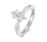 GAUDALGEM Bague de fiançailles solitaire moissanite pour femme, couleur D VVS1, coupe ovale, promesse d'anniversaire, alliances, argent sterling S925 plaqué or blanc 18 carats, cadeau de