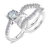 GAUDALGEM Ensemble de bagues de mariée moissanite pour femme en argent sterling S925 avec coupe ronde, couleur D, plaqué or blanc 18 carats, promesse d'anniversaire, cadeau de Saint-Valentin (taille 4