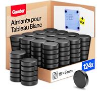 GAUDER Aimants pour Tableau Blanc, Réfrigérateur & Bureau - Disques Magnétiques Ronds Puissants - Aimants Noirs pour Un Usage Quotidien (124 pièces - 18 x 5 mm)