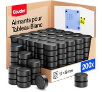 GAUDER Aimants pour Tableau Blanc, Réfrigérateur & Bureau - Disques Magnétiques Ronds Puissants - Aimants Noirs pour Un Usage Quotidien (200 pièces - 12 x 5 mm)