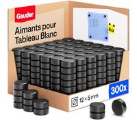 GAUDER Aimants pour Tableau Blanc, Réfrigérateur & Bureau - Disques Magnétiques Ronds Puissants - Aimants Noirs pour Un Usage Quotidien (300 pièces - 12 x 5 mm)
