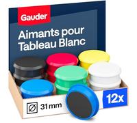 GAUDER Aimants Puissants - Aimants Ronds en Ferrite pour Tableau Magnétique, Réfrigérateur & Tableau Blanc - pour Bureau, Maison & École (31 x 10 mm - 12 pièces - Multicolores)