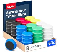 GAUDER Aimants Puissants - Aimants Ronds en Ferrite pour Tableau Magnétique, Réfrigérateur & Tableau Blanc - pour Bureau, Maison & École (31 x 10 mm - 60 pièces - Multicolores)