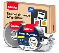 GAUDER Bande Magnétique avec Distributeur - Ruban Magnétique Autocollant pour Objets Légers - Ruban Aimanté à Découper pour Cartes Postales & Photos sur Surfaces Métalliques (2 Pièces de 6 m x 19 mm)