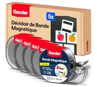 GAUDER Bande Magnétique avec Distributeur - Ruban Magnétique Autocollant pour Objets Légers - Ruban Aimanté à Découper pour Cartes Postales & Photos sur Surfaces Métalliques (5 Pièces de 6 m x 19 mm)