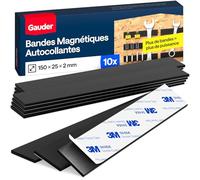 GAUDER Bandes Magnétiques Autocollantes - Rubans Magnétiques Puissants pour Fixer des Objets Métalliques - Bandes Aimantées Prédécoupées avec Face Adhésive (10 Pièces - 15 cm x 25 mm x 2 mm)