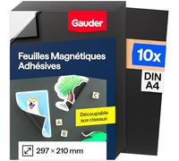 GAUDER Feuille Magnétique Autocollante - Feuille Aimantée Découpable pour Photos, Bricolage & Affichage - Film Magnétique pour Maison, Bureau & École (10 pièces - DIN A4-297 x 210 mm)