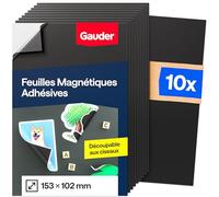 GAUDER Feuille Magnétique Autocollante - Feuille Aimantée Découpable pour Photos, Bricolage & Affichage - Film Magnétique pour Maison, Bureau & École (10 pièces - 153 x 102 mm)