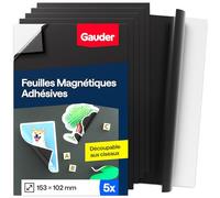GAUDER Feuille Magnétique Autocollante - Feuille Aimantée Découpable pour Photos, Bricolage & Affichage - Film Magnétique pour Maison, Bureau & École (5 pièces - 153 x 102 mm)