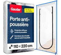 GAUDER Porte anti-poussière à fermeture éclair (110 x 220 cm - 1 lot) | Bâche de protection transparente 100 µm, film pour rénovation, sas anti-saleté, porte zippée réutilisable pour travaux