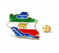 GAUEIOUR 1 pin's carte lion et soleil - Drapeau historique Pahlavi - Broche classique dorée en acier inoxydable émaillé avec pochette papillon au dos, accessoire décoratif à porter au quotidien