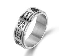GAUEIOUR Bague viking en acier inoxydable pour homme et femme, runes nordiques Mjolnir Vegvisir Boussole Trisknut Valknut Heaume de Awe nœud celtique Triquetra anti-anxiété amulette vintage, taille 7