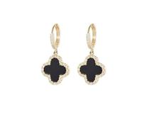 GAUEIOUR Boucles d'oreilles irlandaises en forme de feuille porte-bonheur - Aiguille en argent - Émeraude noire - Simple et porte-bonheur - Cadeau de fête irlandais - Noir - Argent sterling, Argent