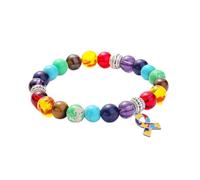 GAUEIOUR Bracelet de sensibilisation à l'autisme - Bracelet en pierre naturelle colorée avec pendentif en ruban d'amour pour enfants