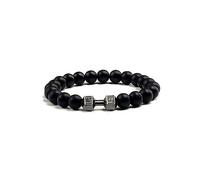 GAUEIOUR Bracelet haltère noir en pierre de lave volcanique, bracelet élastique en perles de pierre naturelle, bijoux en acier inoxydable pour homme, yoga, hommes et femmes