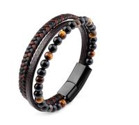GAUEIOUR Bracelet pour homme en cuir noir multicouche avec perles de pierre et fermoir en acier - Bracelet viking pour homme - Bracelet en œil de tigre rétro tressé - Cadeau pour petit ami, papa, fils