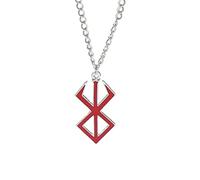 Collier avec amulette berserk avec signe talisman - Collier avec pendentif en alliage - Unisexe - Pour fans de bandes dessinées (rouge), Zinc
