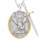 GAUEIOUR Collier avec pendentif archange Saint Michel Patron catholique en acier, amulette chrétienne, collier rétro tendance en alliage pour hommes, colliers de prière, cadeau chrétien