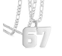 GAUEIOUR Collier chiffre 67 pour homme et femme en acier inoxydable avec pendentif numérique plaqué argent - Bijou simple et cool - Pour football, baseball, basket-ball, sport, tendance