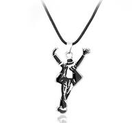 GAUEIOUR Collier de Michael Jackson - Pendentif en Alliage avec Logo de Danse, Roi Mondial de la Danse, Style Classique d'Action et Mode Rétro - Argent Sterling