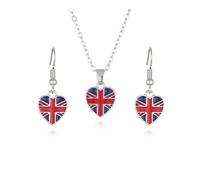 GAUEIOUR Ensemble collier et boucles d'oreilles avec drapeau du Royaume-Uni,Jubilé de platine,70e anniversaire,Décoratif (1 paire de boucles d'oreilles + 1 collier), Argent sterling