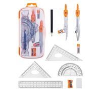 GAUENEEN Ensemble de géométrie professionnelle comprenant 10 pièces de boussole, fournitures pour étudiants avec boîte de rangement incassable, pour étudiants et ingénieurs, rédaction et dessins