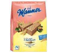Gaufrettes complètes Manner à teneur réduite en sucre, fourrées à la crème de noisettes 300g