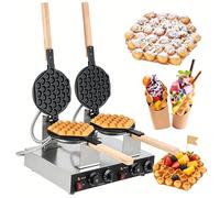 Gaufrier à bulles commercial à double tête - Machine à gaufres aux œufs antiadhésive rotative de 1400 W, température réglable de 50 à 250 °C, en acier inoxydable, pour un usage domestique