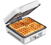 Gaufrier Belge 4 Plaques - Gaufrier Électrique 1200W avec 5 Niveaux de Brunissage, Plaques Antiadhésives, Blanc