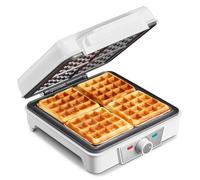 Gaufrier Belge 4 Plaques - Gaufrier Électrique 1200W avec 5 Niveaux de Brunissage, Plaques Antiadhésives, Anti-Débordement & Voyants Lumineux, Blanc