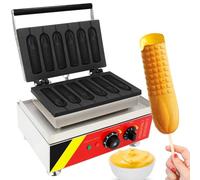 Gaufrier Belge Professionnel Gaufrier Électrique En Forme De Maïs À 6 Brochettes For Bâtonnets De Hot-dog Avec Poignée Froide Au Toucher Et Plaques Antiadhésives(110V)