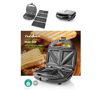 GAUFRIER + CROQUE + GRILL 800W- Décor Inox - Plaques interchangeables - Revêtement anti-adhésif- Contrôle Température