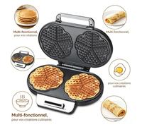 Gaufrier cœur - 1200W - plaques antiadhésives - boîtier inox - Pour gaufres en forme de cœur - Idéal pour petit-déjeuner goûter