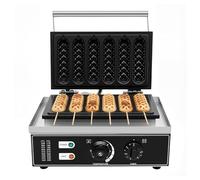 Gaufrier électrique 1500 W, en acier inoxydable, avec poignée gastronomique professionnelle, avec réglage de la température et du temps, pour 6 gaufres à tige, pour boulangeries et restaurants