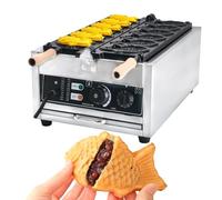 Gaufrier électrique japonais antiadhésif en forme de poisson 3000 W, machine commerciale for gaufres Taiyaki, permettant de préparer 6 mini gaufres de poisson à bouche fermée.